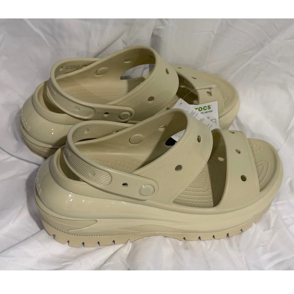 Crocs Mega Crush Sandal Bone Platform‎ Wedge W11 M9 Beige NEW Resortwear 106-05